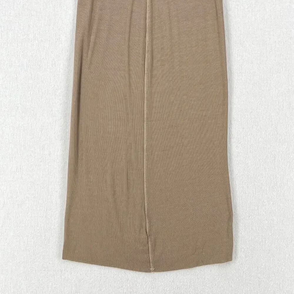 ENZA COSTA Silk Rib Midi Tank Dress Womens XS Tan Tank Quiet Luxury Minimal NEW
